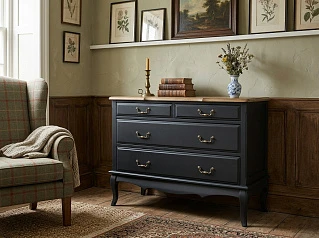 фото Комод "Леонтина (Leontina)" в черном цвете на 4 ящика арт ST9315BLK