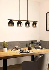 купить 900186 Подвесной потолочный светильник FILAGO, 4x40W, E27, L880, B145, H1100, сталь, дерево, черный, коричневый/стекло, темно-серый полупрозрачный