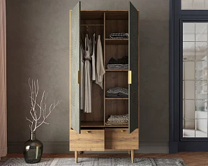 стильный Шкаф двухстворчатый  с ящиками "Line" R26/browngrey