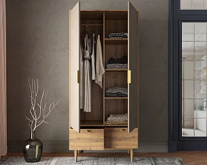 стильный Шкаф двухстворчатый  с ящиками "Line" R26/beige на заказ