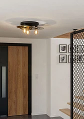 купить 44027 Потолочная люстра LINTMILL, 3х40W (E27), H200, ?530, сталь, черный, брашированная латунь / стекло, серый