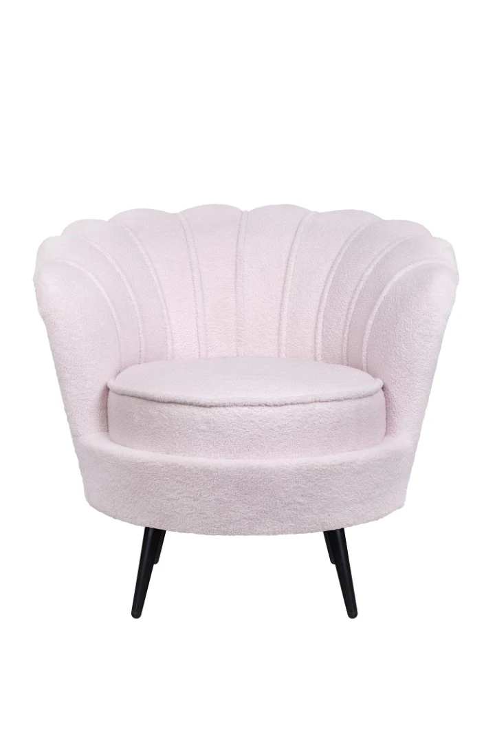 Низкое кресло ракушка Pearl Pink Boucle на черных ножках на заказ в интернет-магазине