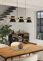 43956 Люстра MACCLES, 3X15W (E27), L780, B180, H1100, сталь, дерево, черный, коричневый в интерьере