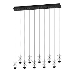 390278 Люстра диммируемая PIANOPOLI 2, 10X2,3W (LED), 3000K, 2800lm, L870, B120, H1500, сталь, черный/переливающееся стекло, прозрачный в интерьере