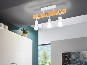 фото 33166 Потолочный светильник TOWNSHEND, 3х60W (E27), L550, B105, H265, сталь, белый/дерево, коричневы в интерьере