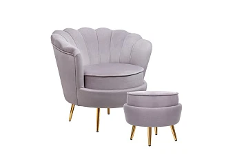Кресло с пуфом ракушка Pearl Grey