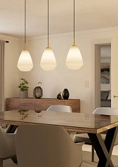 купить красивые 900813 Люстра CAPRAROLA, 3X40W (E27), L900, B200, H1100, сталь, матовая латунь / матовое стекло, песочный в интернет-магазине