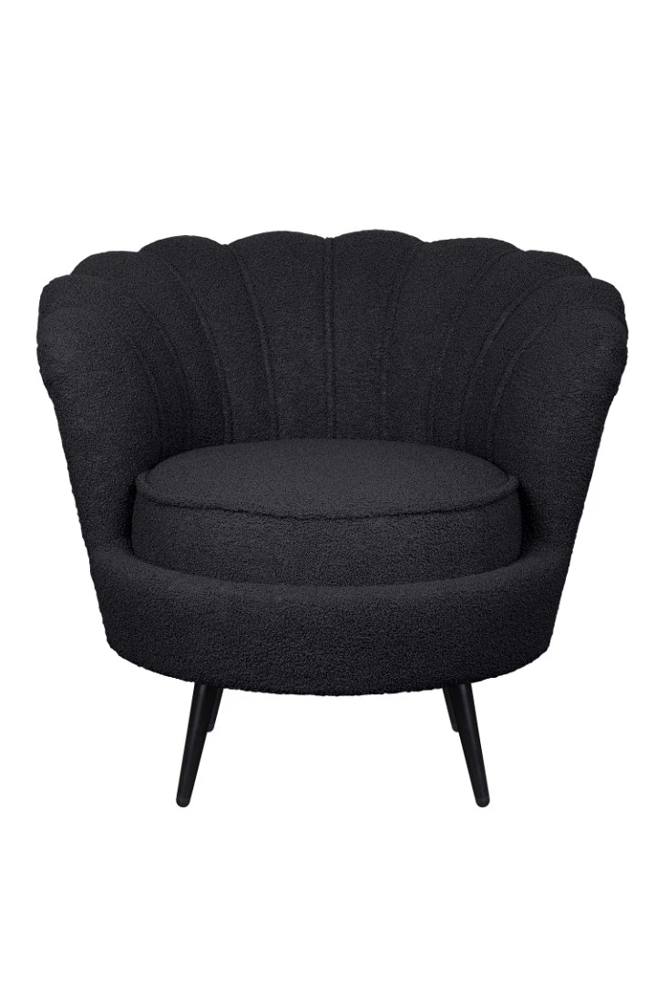 красивое Низкое кресло ракушка Pearl Black Boucle на черных ножках на заказ