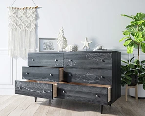 купить стильный Комод "Boho" 6 ящиков с рыбами арт BH01 в интернет-магазине