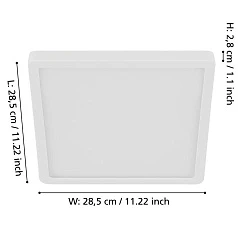 900592 Накладной светильник диммируемый FUEVA 5, 20,5W (LED), 3000K, L285, B285, H28, сталь, белый / пластик, белый в интерьере