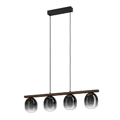 купить 900186 Подвесной потолочный светильник FILAGO, 4x40W, E27, L880, B145, H1100, сталь, дерево, черный, коричневый/стекло, темно-серый полупрозрачный