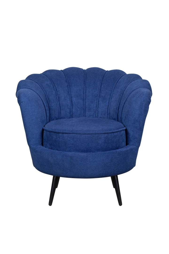 стильное Низкое кресло ракушка Pearl синий на черных ножках