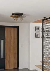 купить 44027 Потолочная люстра LINTMILL, 3х40W (E27), H200, ?530, сталь, черный, брашированная латунь / стекло, серый