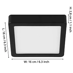 заказать 900586 Накладной светильник диммируемый FUEVA 5, 11W (LED), 3000K, L160, B160, H28, сталь, черный / пластик, белый