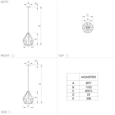 заказать 43814 Подвесной потолочный светильник (люстра) CARLTON, 1Х60W, E27, H1100, ?310, сталь, золотой