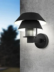 900287 Уличный настенный светильник CHIAPPERA, E27, 1X40W, IP44, L220, H225, A245, сталь, черный, белый/стекло, прозрачный