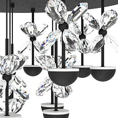 390278 Люстра диммируемая PIANOPOLI 2, 10X2,3W (LED), 3000K, 2800lm, L870, B120, H1500, сталь, черный/переливающееся стекло, прозрачный в интерьере