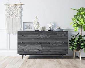 купить стильный Комод "Boho" 6 ящиков с рыбами арт BH01 в интернет-магазине