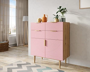 фото Большой комод с четырьмя ящиками и дверками "Line" LN17/GR1/pink в интерьере