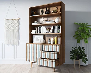Стеллаж "Bruni print 1" с дверками арт BR-01/print_1 в интерьере
