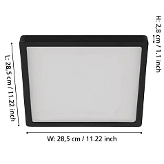 900588 Накладной светильник диммируемый FUEVA 5, 20,5W (LED), 3000K, L285, B285, H28, сталь, черный / пластик, белый на заказ